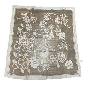 Vintage Japanese Floral Sheer Nylon Scarf 23 3/4" Square